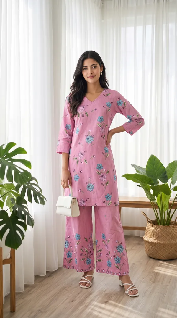 Pink_Rayon_Cotton_Floral_Print_Kurta_Palazzo_Set_For_Women