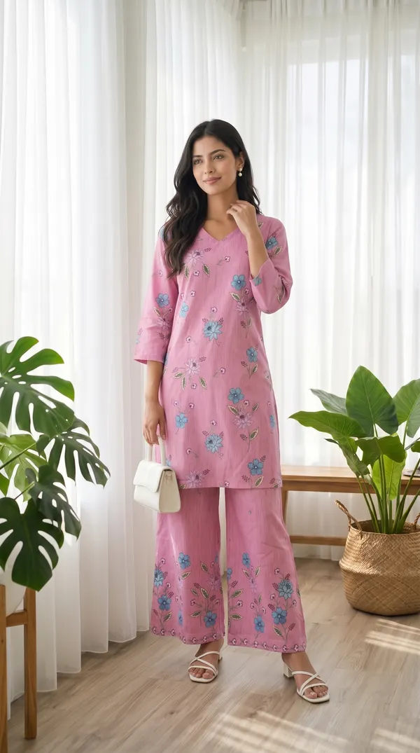 Pink_Rayon_Cotton_Floral_Print_Kurta_Palazzo_Set_For_Women