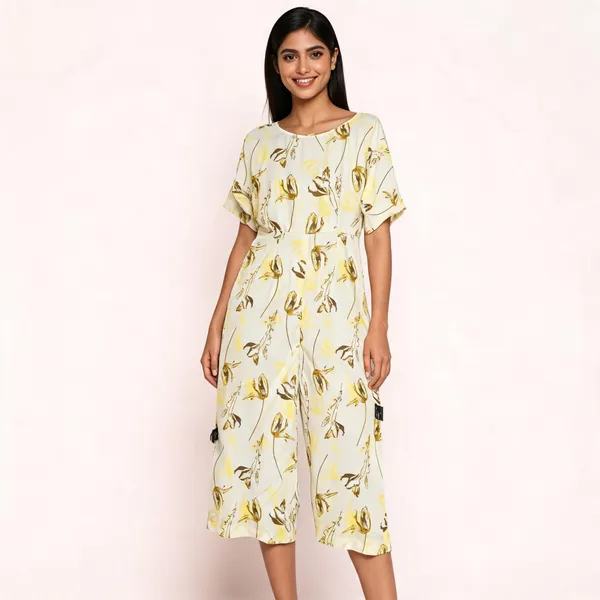 White_Rayon_Short_Sleeve_Floral_Print_Jumpsuit_For_Women
