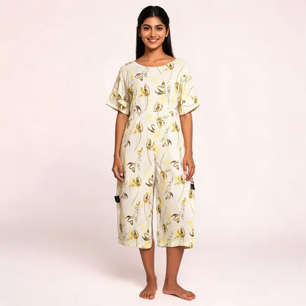 White_Rayon_Short_Sleeve_Floral_Print_Jumpsuit_For_Women