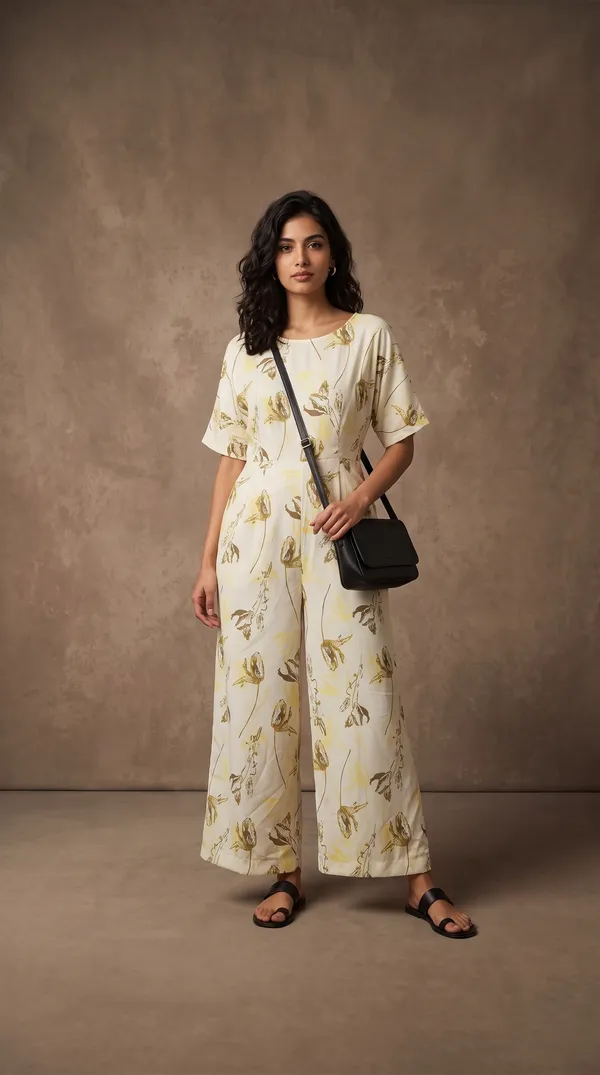 White_Rayon_Short_Sleeve_Floral_Print_Jumpsuit_For_Women