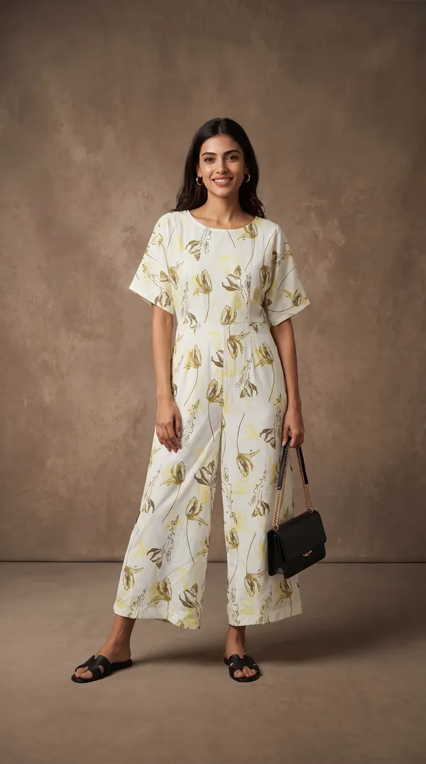 White_Rayon_Short_Sleeve_Floral_Print_Jumpsuit_For_Women