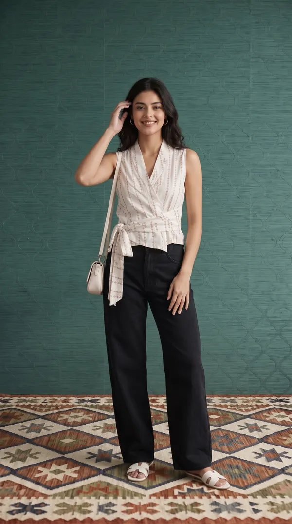 White_Rayon_Wrap_Style_Printed_Top_For_Women