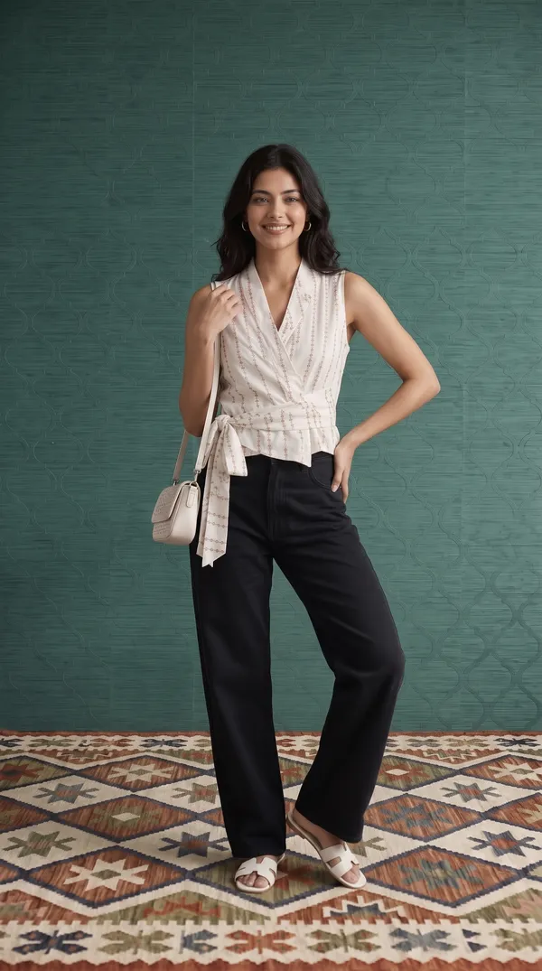 White_Rayon_Wrap_Style_Printed_Top_For_Women