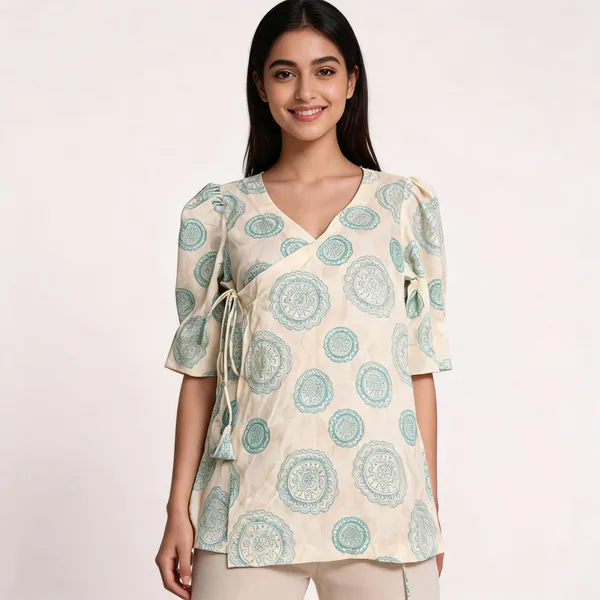 Cream_Muslin_Wrap_Style_Printed_Top_For_Women