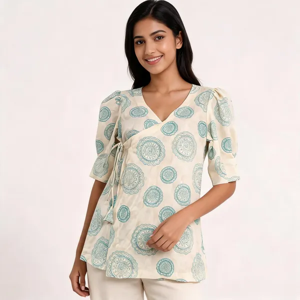 Cream_Muslin_Wrap_Style_Printed_Top_For_Women