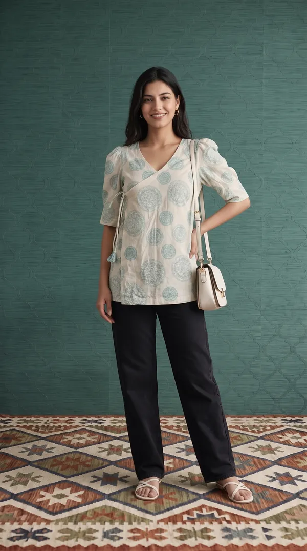 Cream_Muslin_Wrap_Style_Printed_Top_For_Women