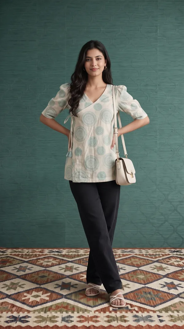 Cream_Muslin_Wrap_Style_Printed_Top_For_Women