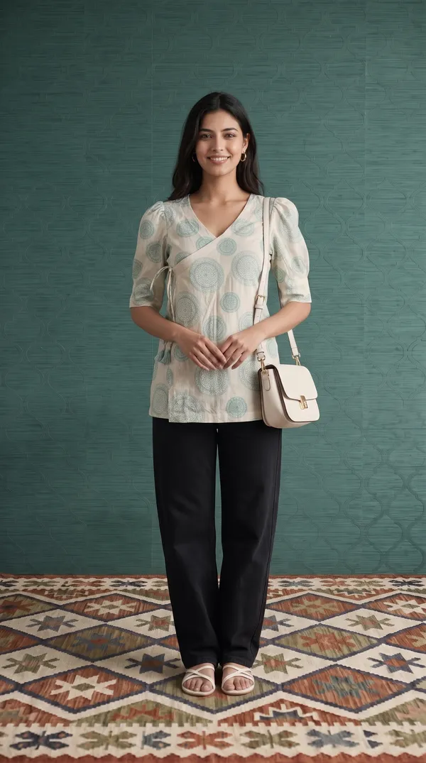 Cream_Muslin_Wrap_Style_Printed_Top_For_Women