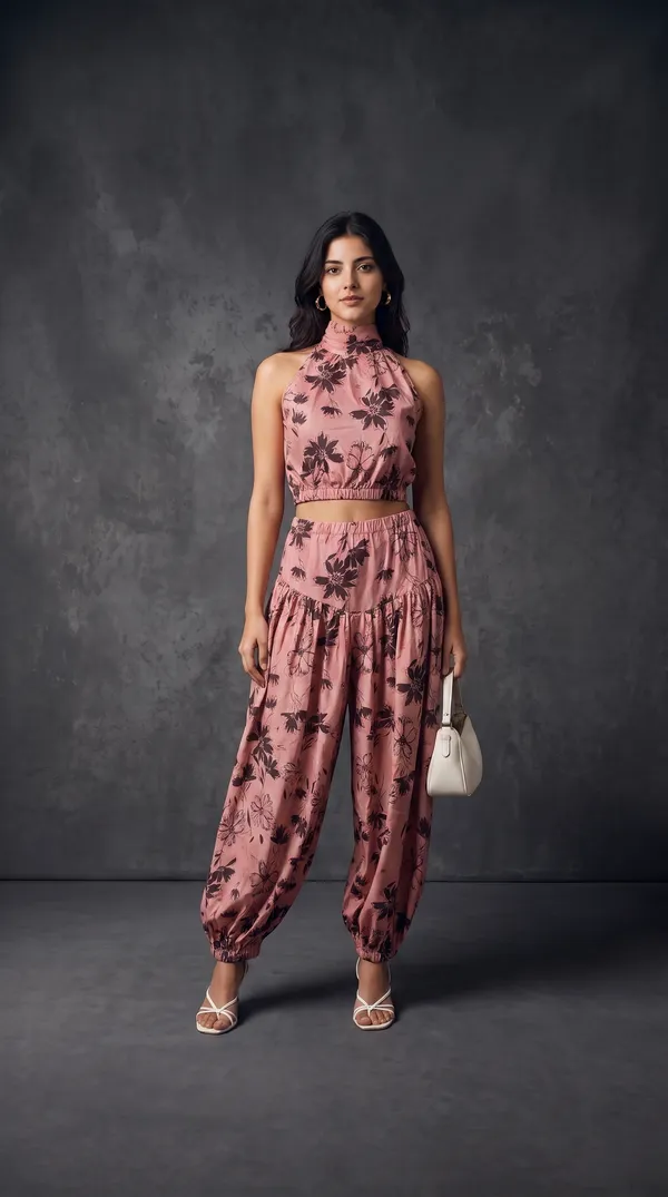 Pink_Rayon_Cotton_Floral_Print_Crop_Top_And_Harem_Pants_Set_For_Women