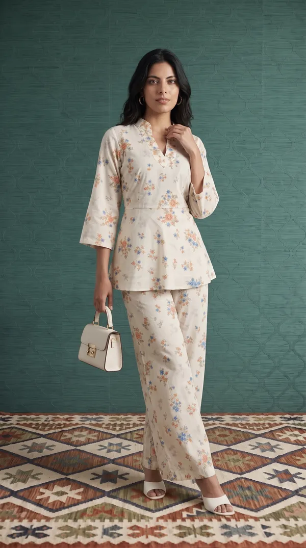 White_Rayon_Peplum_Floral_Print_Co_Ord_Set_For_Women