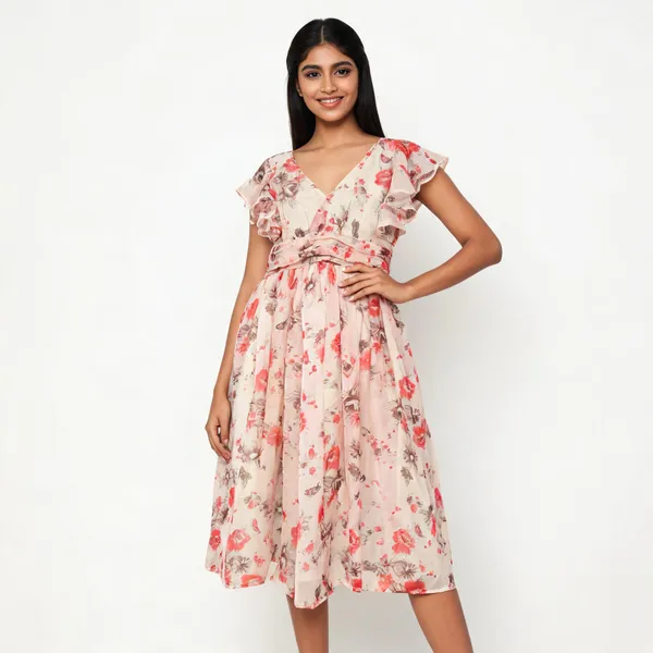 Cream_Viscose_Fit_And_Flare_Floral_Print_Dress_For_Women