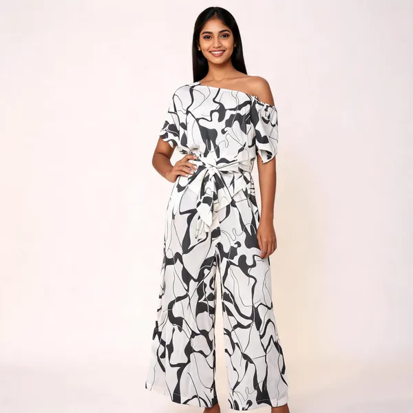 Black_White_Cotton_Wide_Leg_Printed_Jumpsuit_For_Women