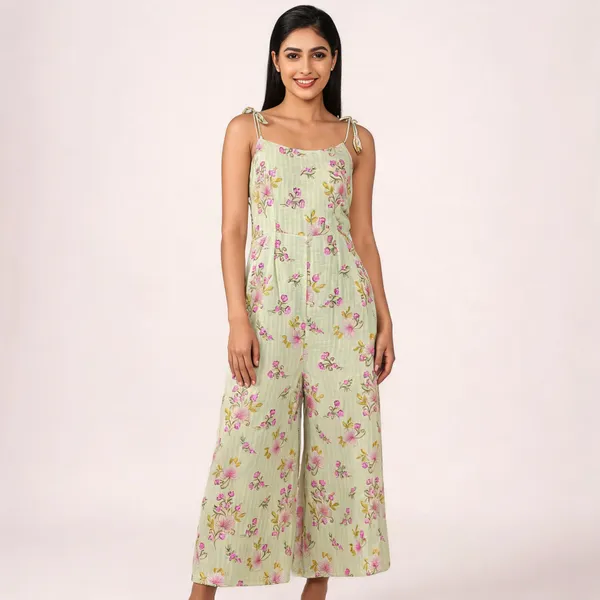 Light_Green_Linen_Cotton_Sleeveless_Floral_Print_Jumpsuit_For_Women