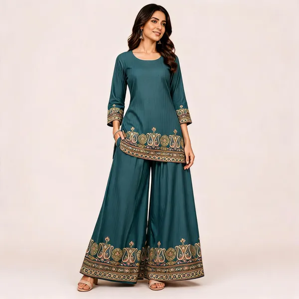 Teal_Linen_Cotton_Straight_Fit_Printed_Kurta_Palazzo_Set_For_Women
