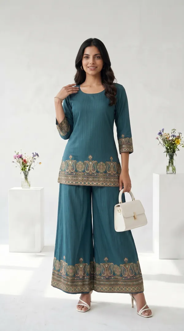 Teal_Linen_Cotton_Straight_Fit_Printed_Kurta_Palazzo_Set_For_Women