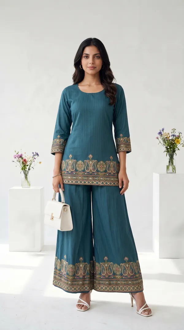 Teal_Linen_Cotton_Straight_Fit_Printed_Kurta_Palazzo_Set_For_Women