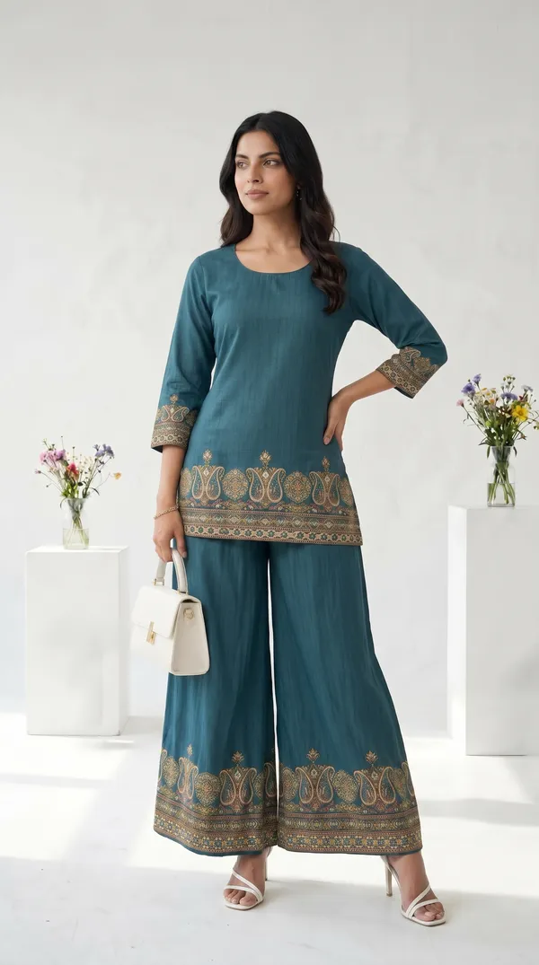 Teal_Linen_Cotton_Straight_Fit_Printed_Kurta_Palazzo_Set_For_Women