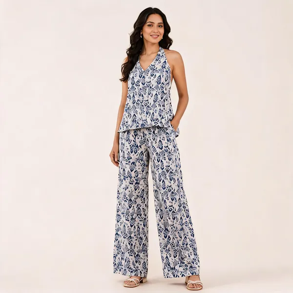 Blue_Linen_Cotton_Floral_Print_Wide_Leg_Co_Ord_Set_For_Women