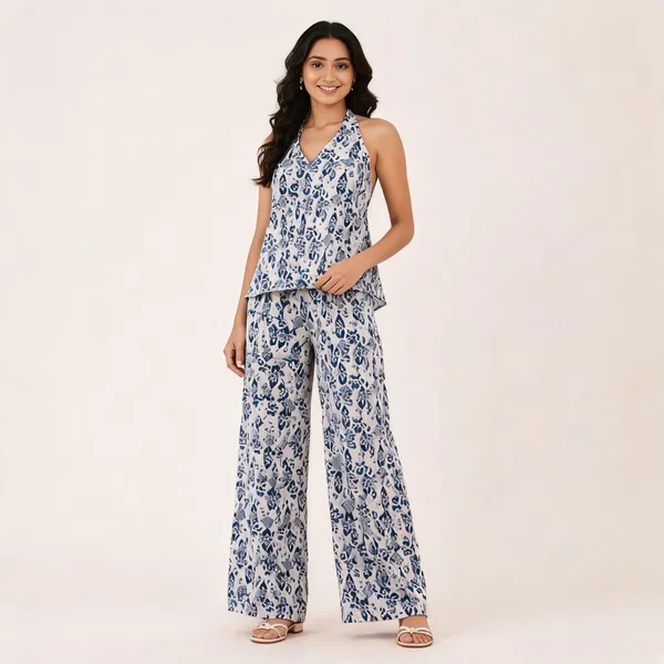 Blue_Linen_Cotton_Floral_Print_Wide_Leg_Co_Ord_Set_For_Women