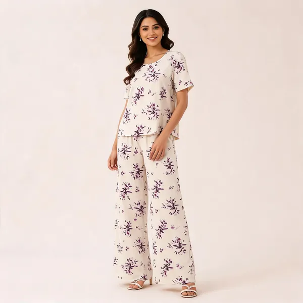 White_Linen_Cotton_Floral_Print_Relaxed_Fit_Lounge_Set_For_Women