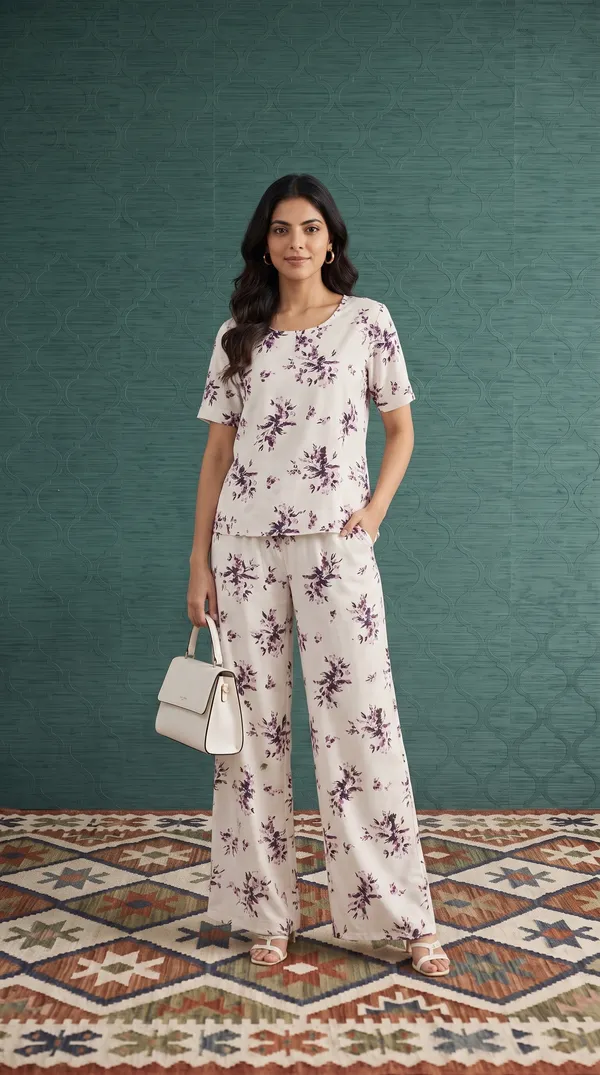 White_Linen_Cotton_Floral_Print_Relaxed_Fit_Lounge_Set_For_Women