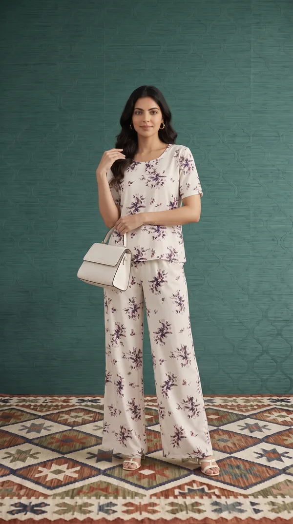 White_Linen_Cotton_Floral_Print_Relaxed_Fit_Lounge_Set_For_Women
