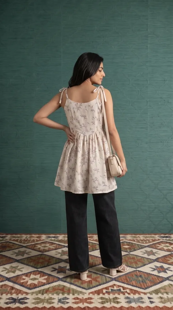 Cream_Cotton_Floral_Print_Strappy_Dress_For_Girls