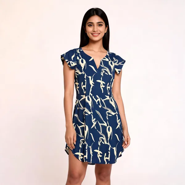 Blue_Rayon_Abstract_Print_A_Line_Dress_For_Girls