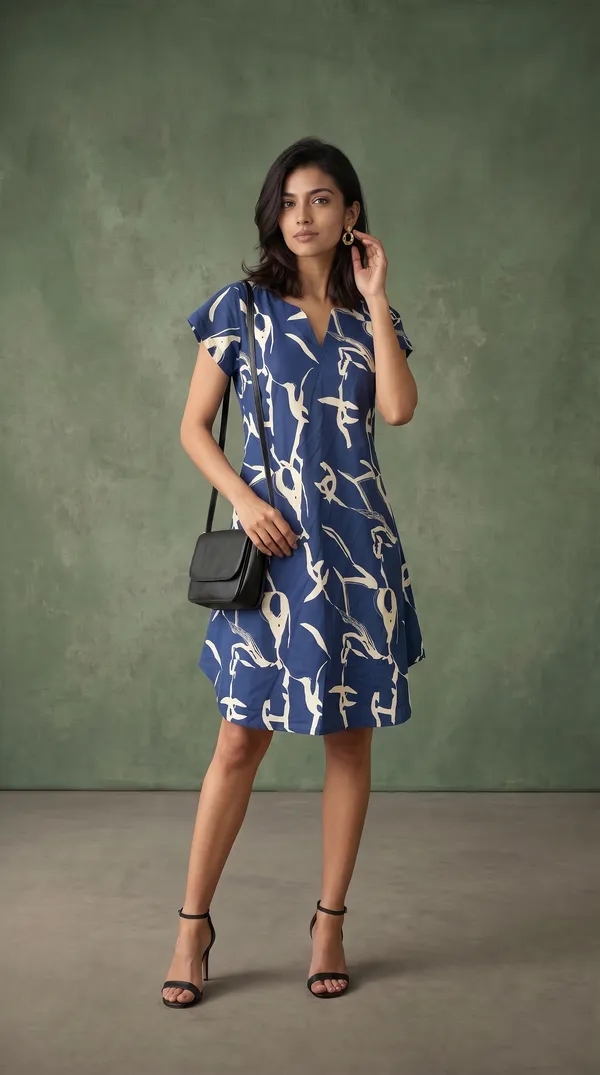 Blue_Rayon_Abstract_Print_A_Line_Dress_For_Girls