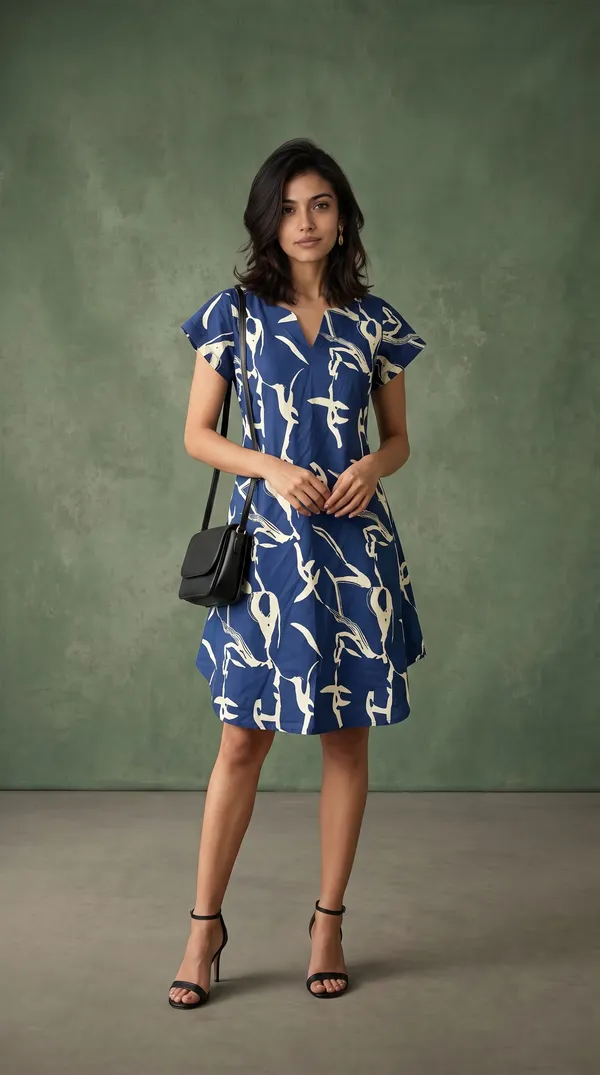 Blue_Rayon_Abstract_Print_A_Line_Dress_For_Girls