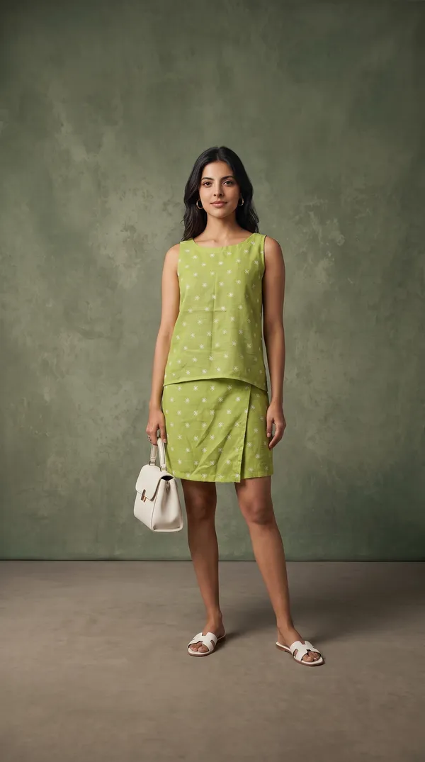 Green_Linen_Cotton_Floral_Print_Sleeveless_Kurti_Dress_For_Women