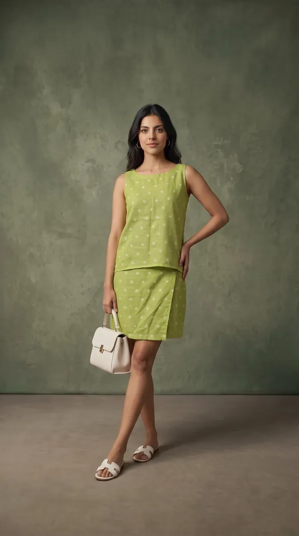 Green_Linen_Cotton_Floral_Print_Sleeveless_Kurti_Dress_For_Women