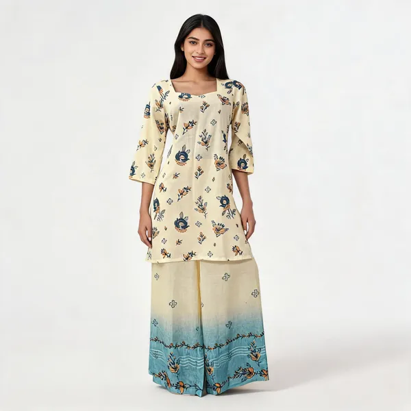 Cream_Linen_Cotton_Floral_Print_Straight_Kurta_Palazzo_Set_For_Women