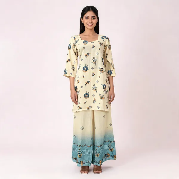 Cream_Linen_Cotton_Floral_Print_Straight_Kurta_Palazzo_Set_For_Women