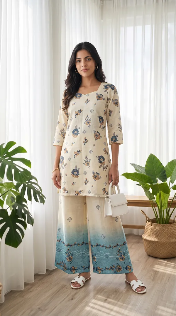 Cream_Linen_Cotton_Floral_Print_Straight_Kurta_Palazzo_Set_For_Women