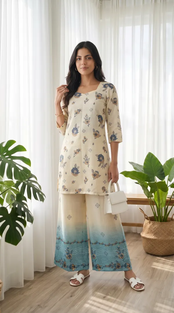 Cream_Linen_Cotton_Floral_Print_Straight_Kurta_Palazzo_Set_For_Women