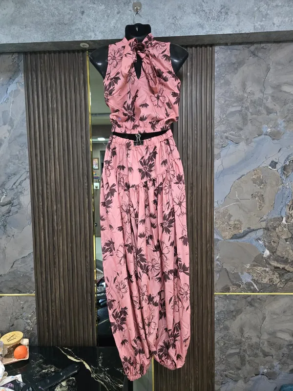 Pink_Floral_Print_Crop_Top_And_Harem_Pants_Set_for_Women