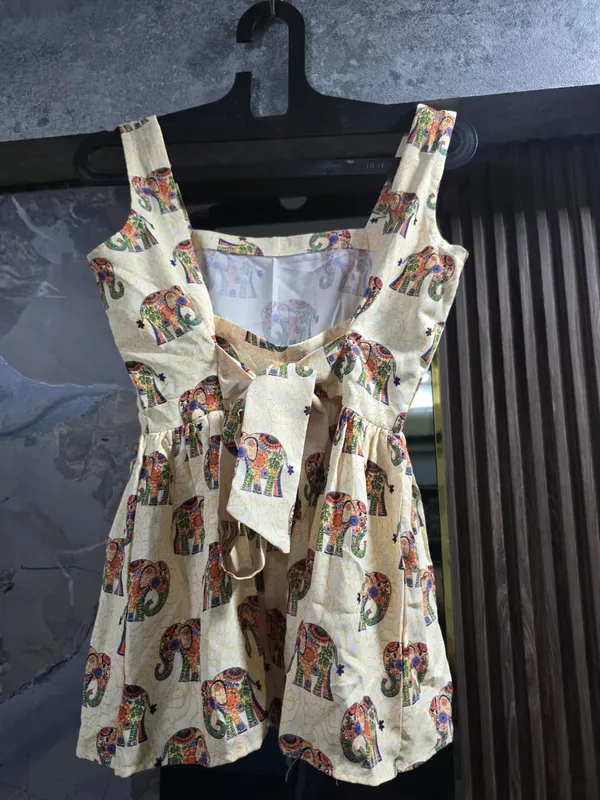 Cream_Elephant_Print_A-Line_Dress_for_Girls