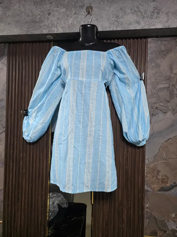 Blue_Striped_Puff_Sleeve_Dress_for_Women