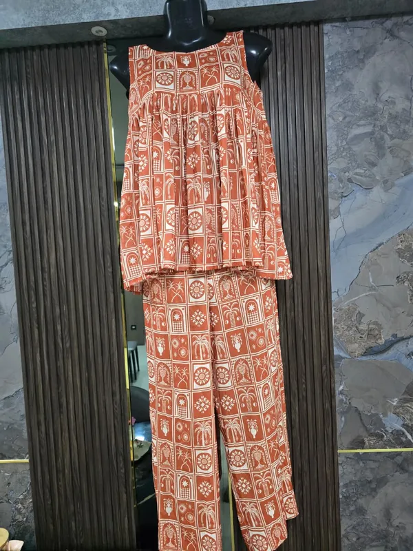 Rust_Printed_Sleeveless_Top_And_Pants_Set_for_Girls