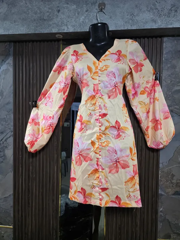 Cream_Floral_Print_Button_Front_Dress_for_Women