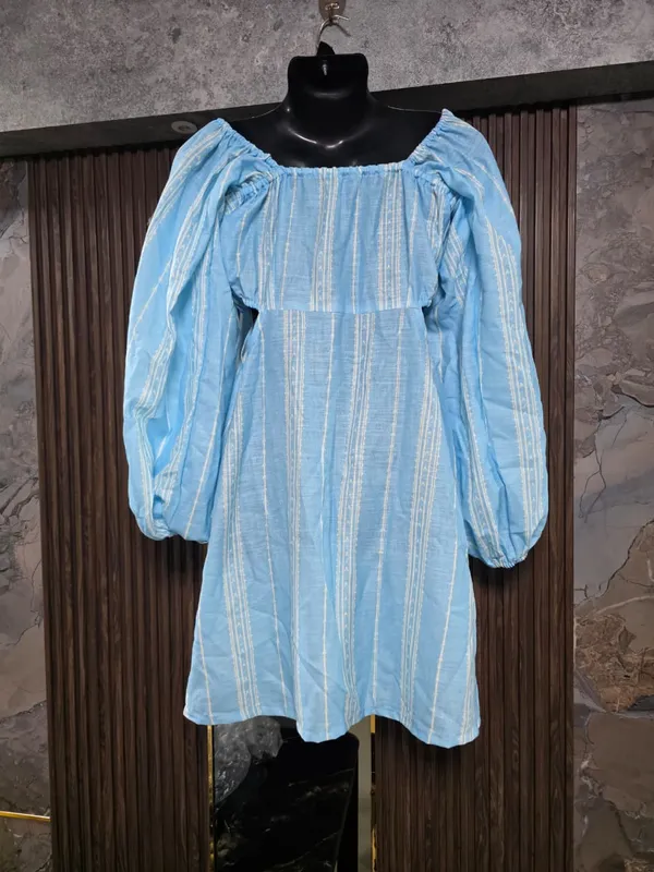 Blue_Striped_Puff_Sleeve_Dress_for_Women