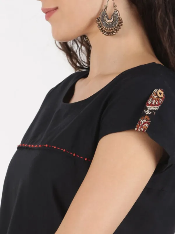 Black_Cotton_Flax_Kalamkari_Printed_Pocket_Dress