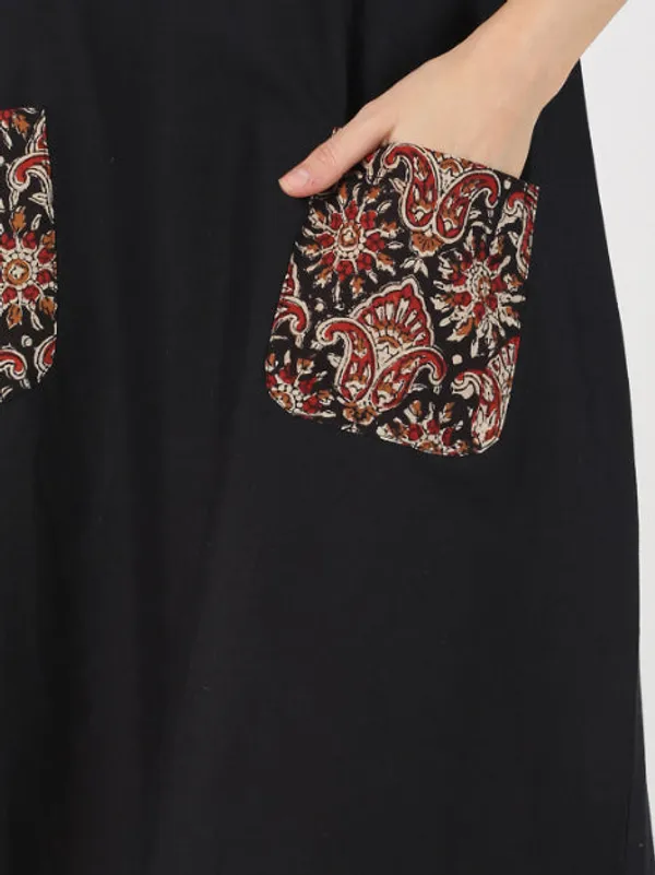 Black_Cotton_Flax_Kalamkari_Printed_Pocket_Dress