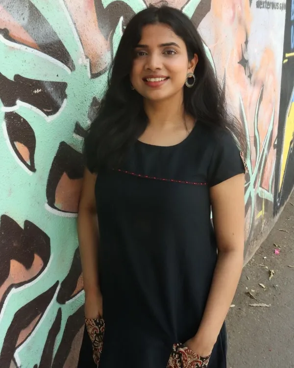 Black_Cotton_Flax_Kalamkari_Printed_Pocket_Dress