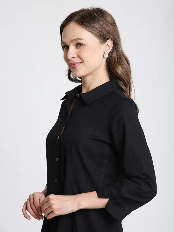 Black_Solid_Midi_Shirt_Dress_with_pockets