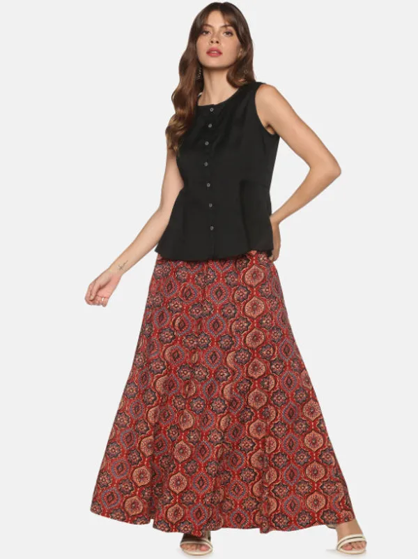 Black_Cotton_Flax_Panelled_A-Line_Top_with_Button-Down_Placket