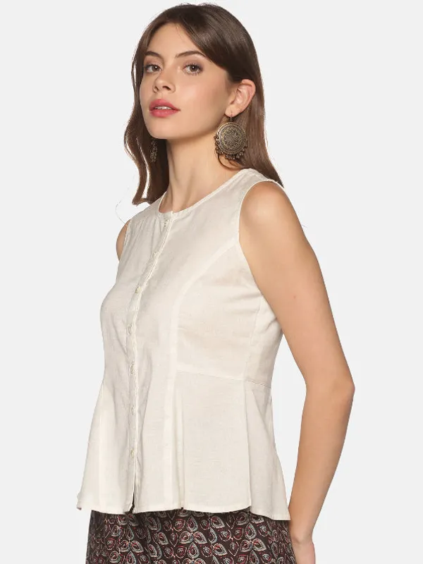 Natural_Cotton_Flax_Panelled_A-Line_Top_with_Button-Down_Placket