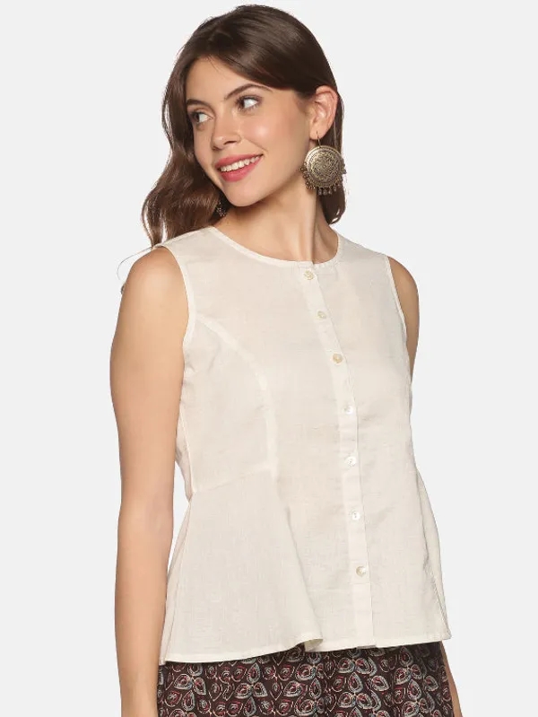 Natural_Cotton_Flax_Panelled_A-Line_Top_with_Button-Down_Placket